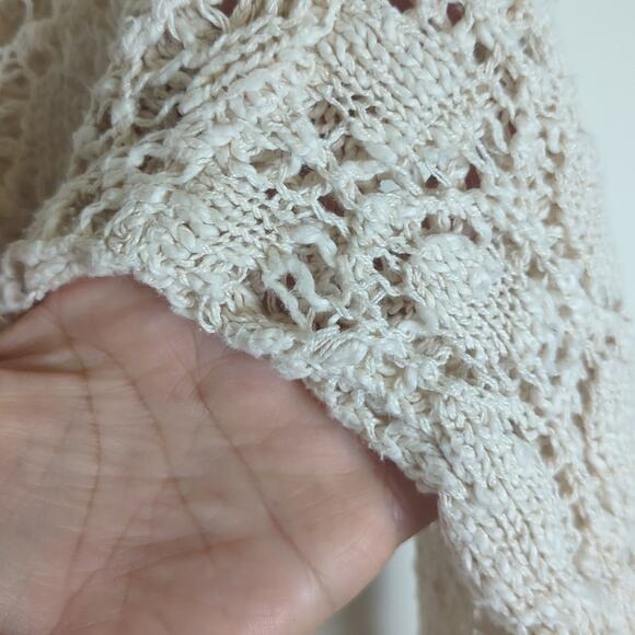 Cottagecore Embroidered Open Knit Sweater 100% Cotton Women's Medium - Picture 8 of 11